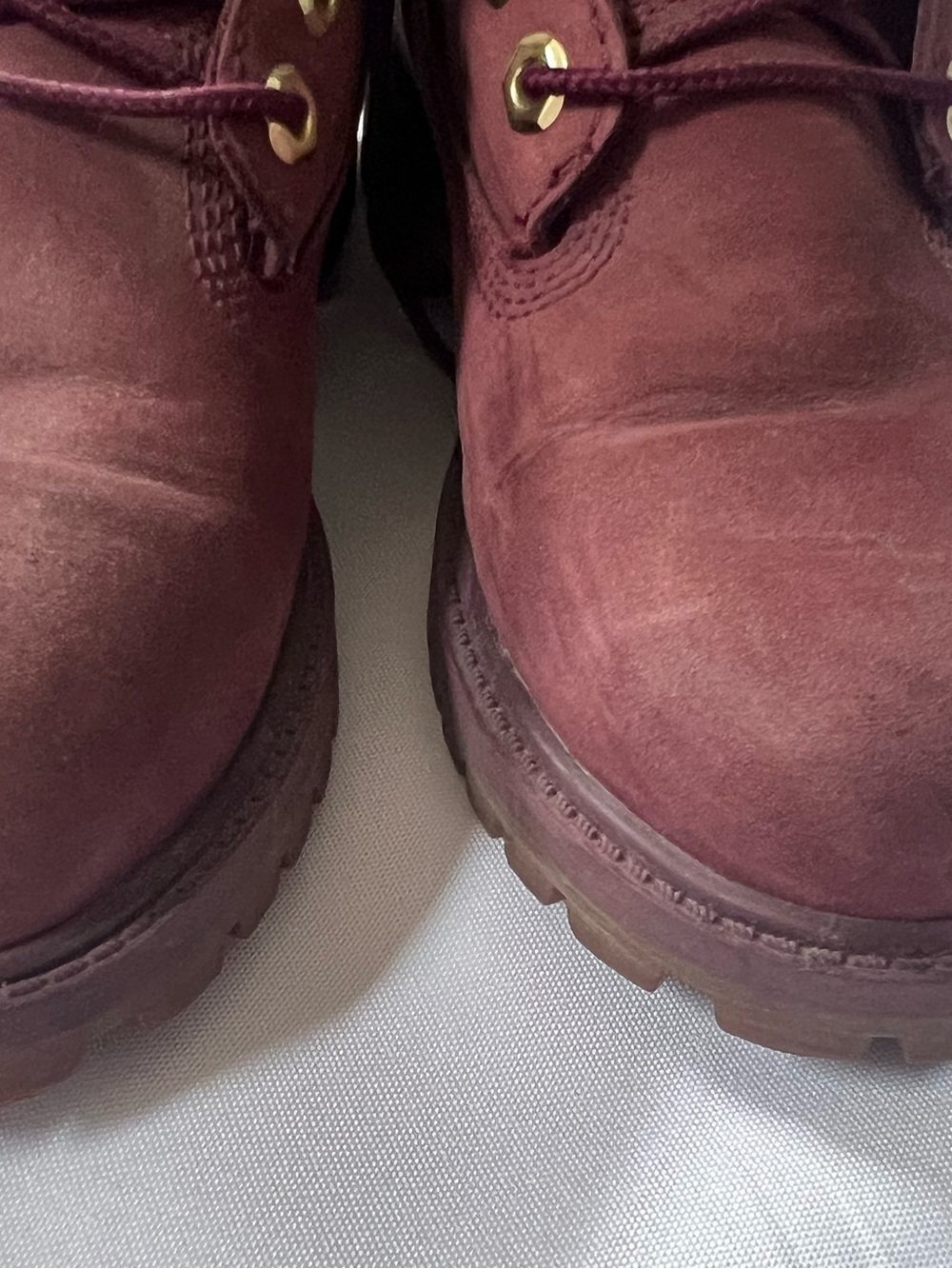 Timberland 6-Inch Premium Boots Burgundy Gold Logo Kids Size 4 - Picture 7 of 14